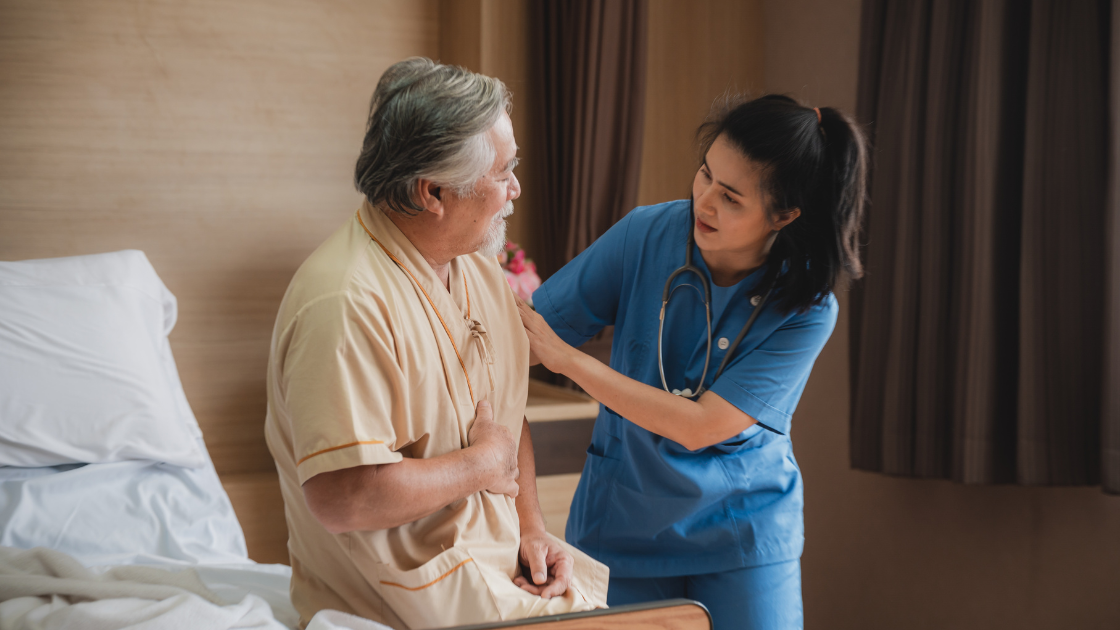 A nurse attending to a patient at home during a health screening SG session, showcasing convenient and professional home-based healthcare services in Singapore.