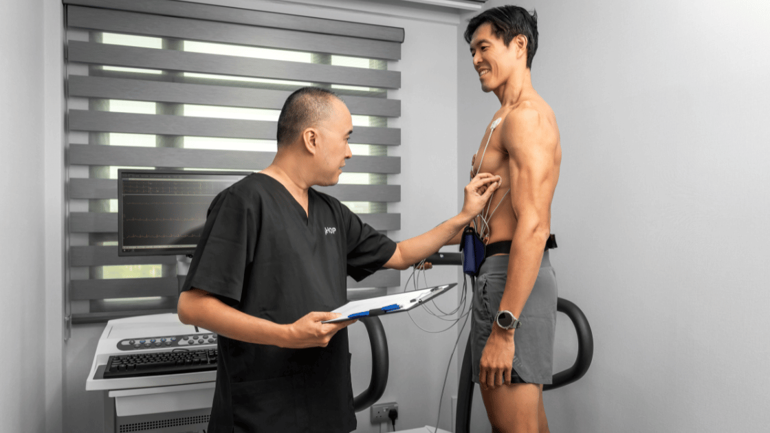 Patient receiving ECG test at HOP Medical Centre Singapore during executive health screening