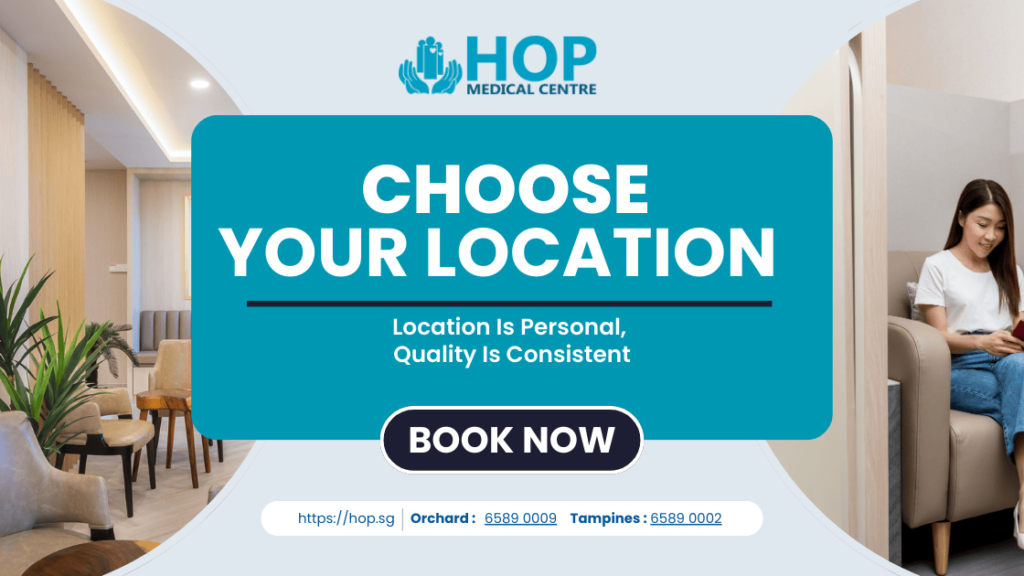 HOP Medical Centre Singapore health screening locations - Orchard Palais Renaissance and Tampines CPF Building facilities