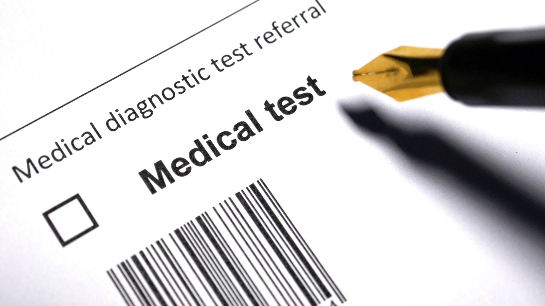 Medical test form showing health screening tests checklist in Singapore