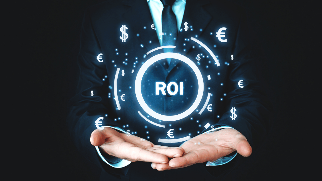 Hand holding circle graphic showing corporate health screening ROI with dollar signs and percentage returns for Singapore companies