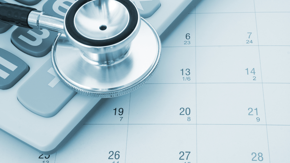 Calendar showing annual health screening frequency schedule with medical checkmarks and appointment reminders for Singapore residents