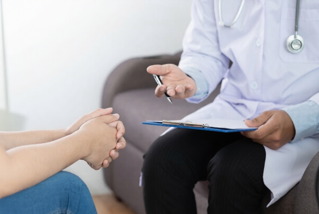 Doctor reviewing private health screening results with a patient at HOP Medical Centre Singapore