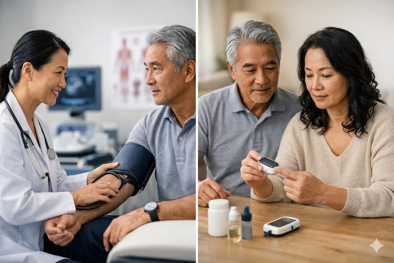 HOP Medical Centre nurse conducting home based health screening for a patient in Singapore — blood collection during a home visit