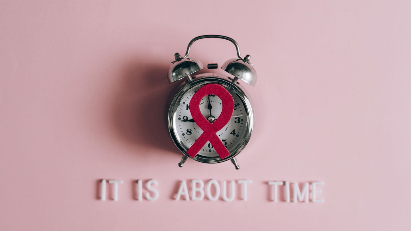 Clock and red ribbon symbolizing the HIV window period timeline at HOP Medical Centre Singapore