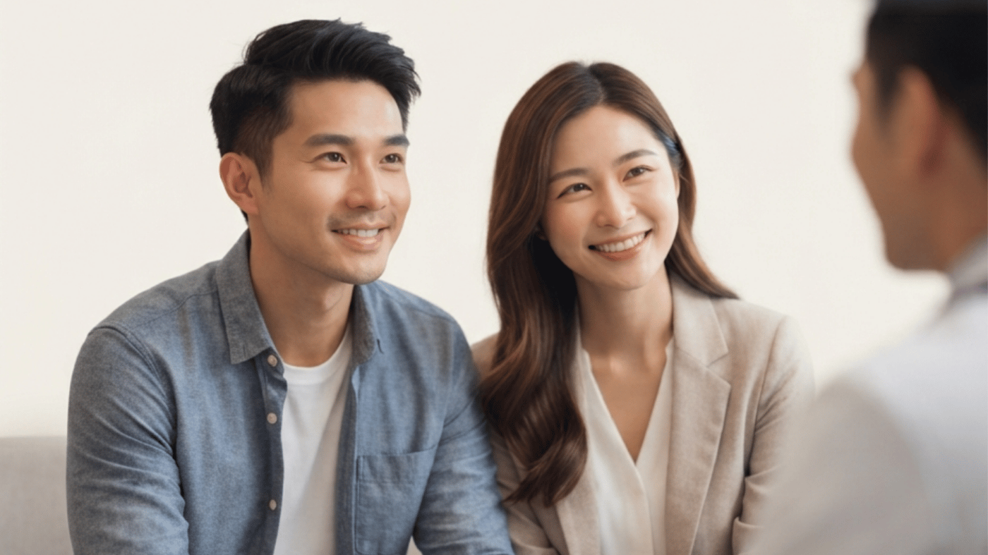 Couple in consultation discussing STD test cost and package options at HOP Medical Centre Singapore